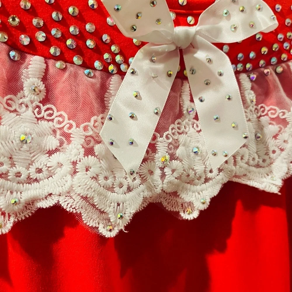 Red Long Sleeve Nightgown-Lace Trim & Crystals-Christmas/Polar Express/Santa